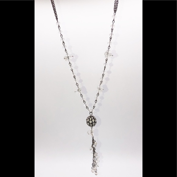 Long Necklace with Clear Beads and Rhinestones - Picture 4 of 5
